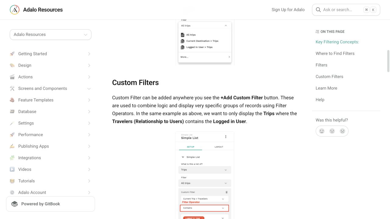 Current Adalo Resources custom filter example using relationship data