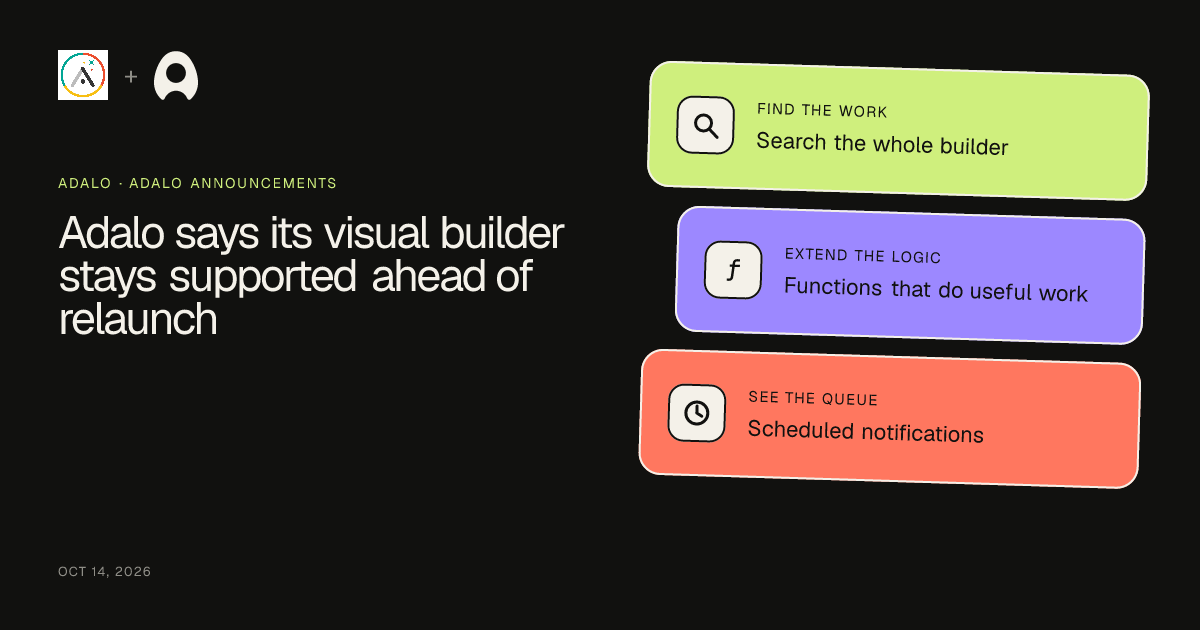 Adalo says its visual builder stays supported ahead of relaunch cover artwork