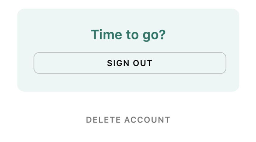 Adalo account screen with a Sign Out button from the official account settings template