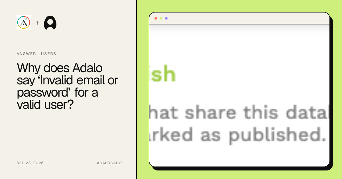 Why does Adalo say ‘Invalid email or password’ for a valid user? cover artwork