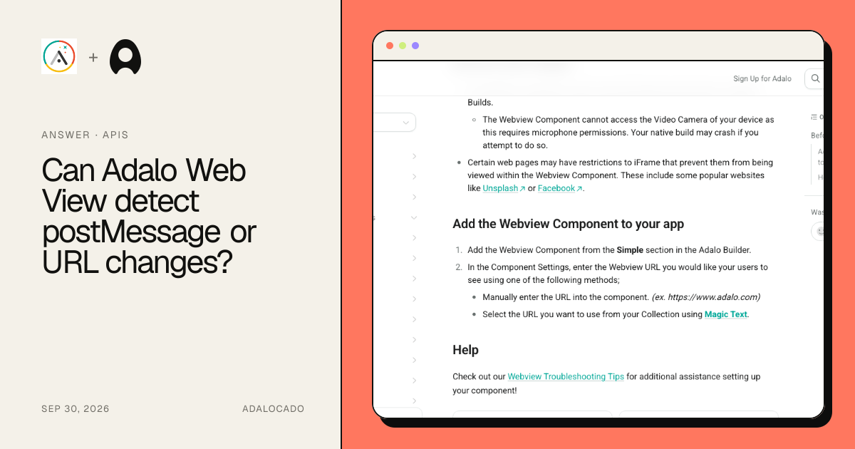 Can Adalo Web View detect postMessage or URL changes? cover artwork