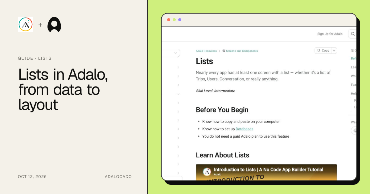 Lists in Adalo, from data to layout cover artwork