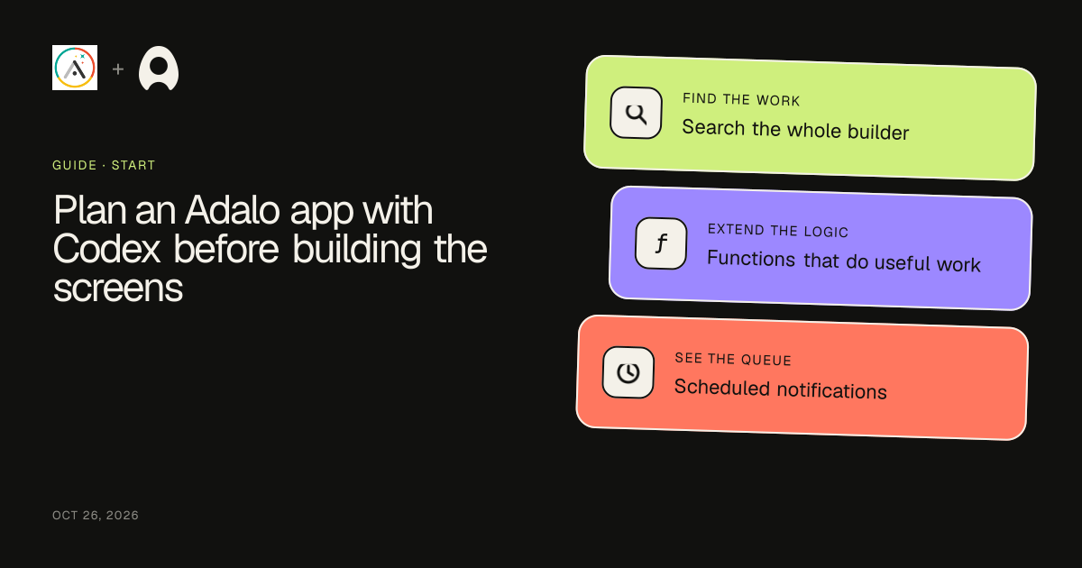 Plan an Adalo app with Codex before building the screens cover artwork