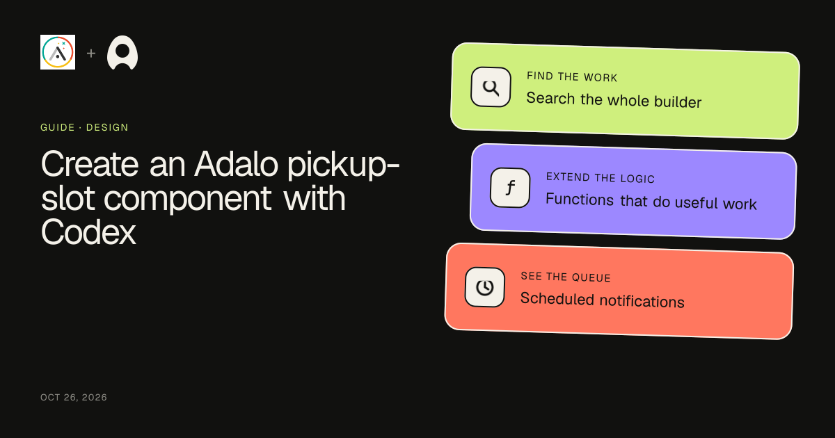 Create an Adalo pickup-slot component with Codex cover artwork