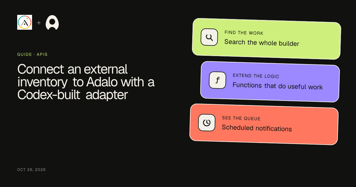 Connect an external inventory to Adalo with a Codex-built adapter guide cover